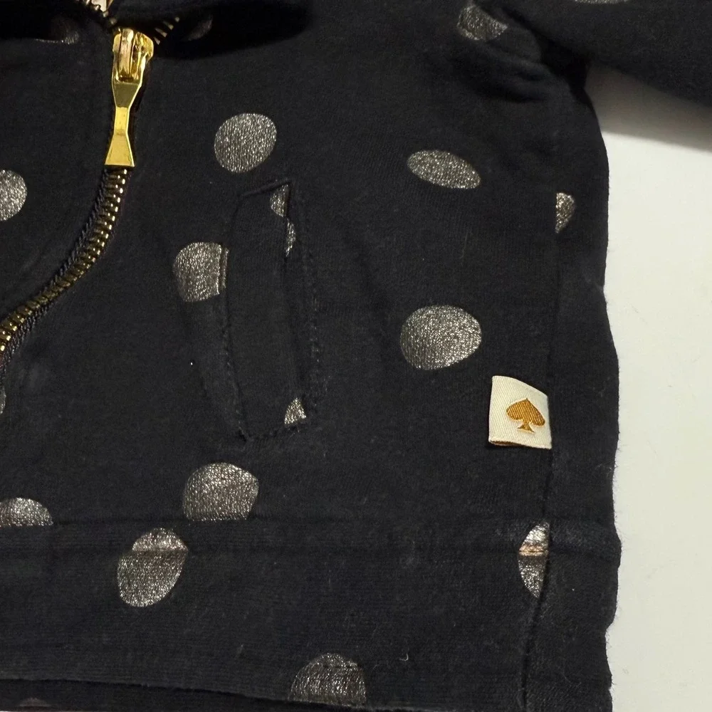 Kate Spade New York Girls Black Polka Dot Jacket‎ Faux Fur Collar 18M
